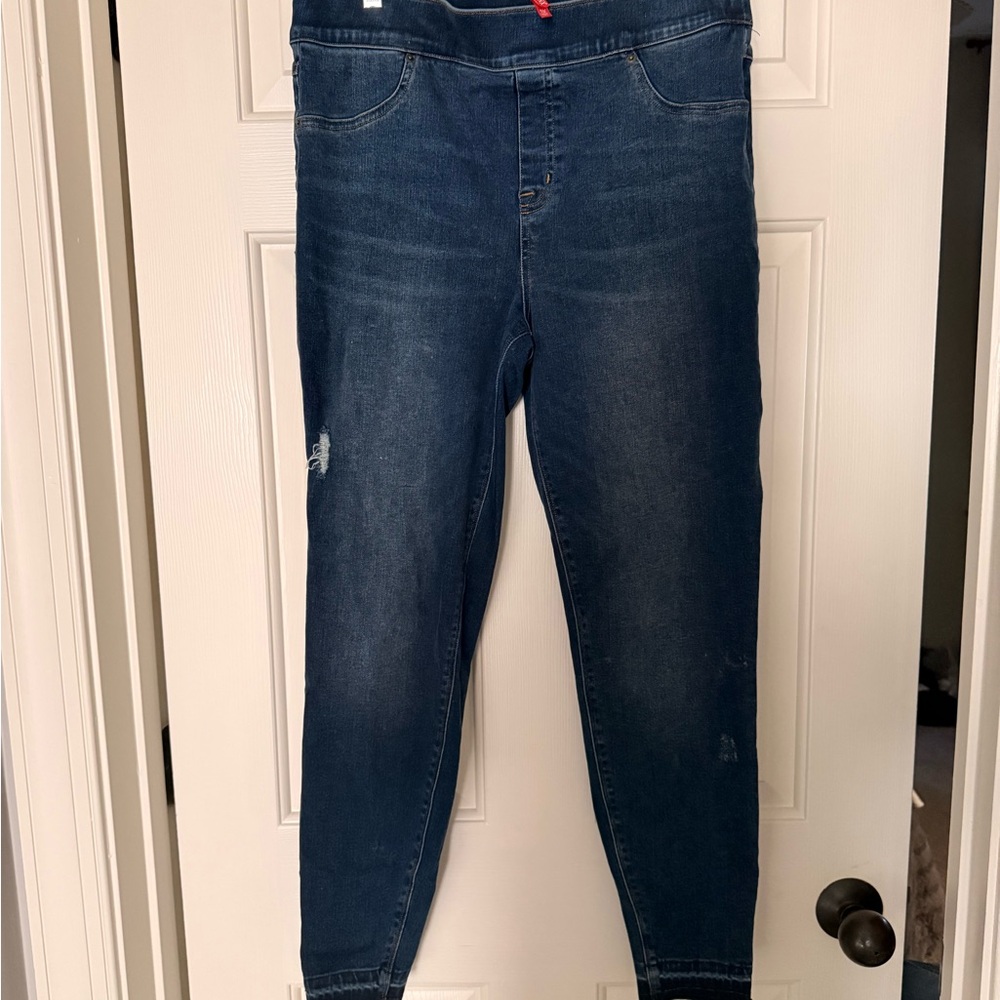 SPANX Blue High-Rise Stretch Denim Skirt